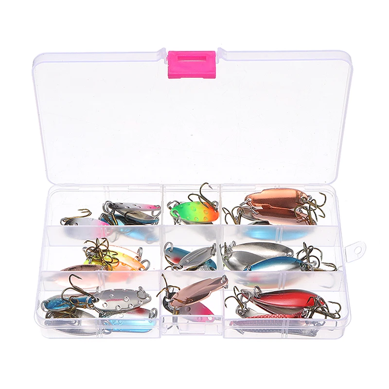 

30PCS Metal Mixed Sequins Bionic Bait Spinners Fishing Lure Pike Salmon Baits Bass Trout Fish Hooks Metal Spoon Hook
