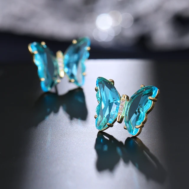 AMC Cute Butterfly Open Rings For Women Colorful Butterfly Adjustable Boho Animal Cuff Ring Jewelry Gifts For Women Kids Girls blue-earring