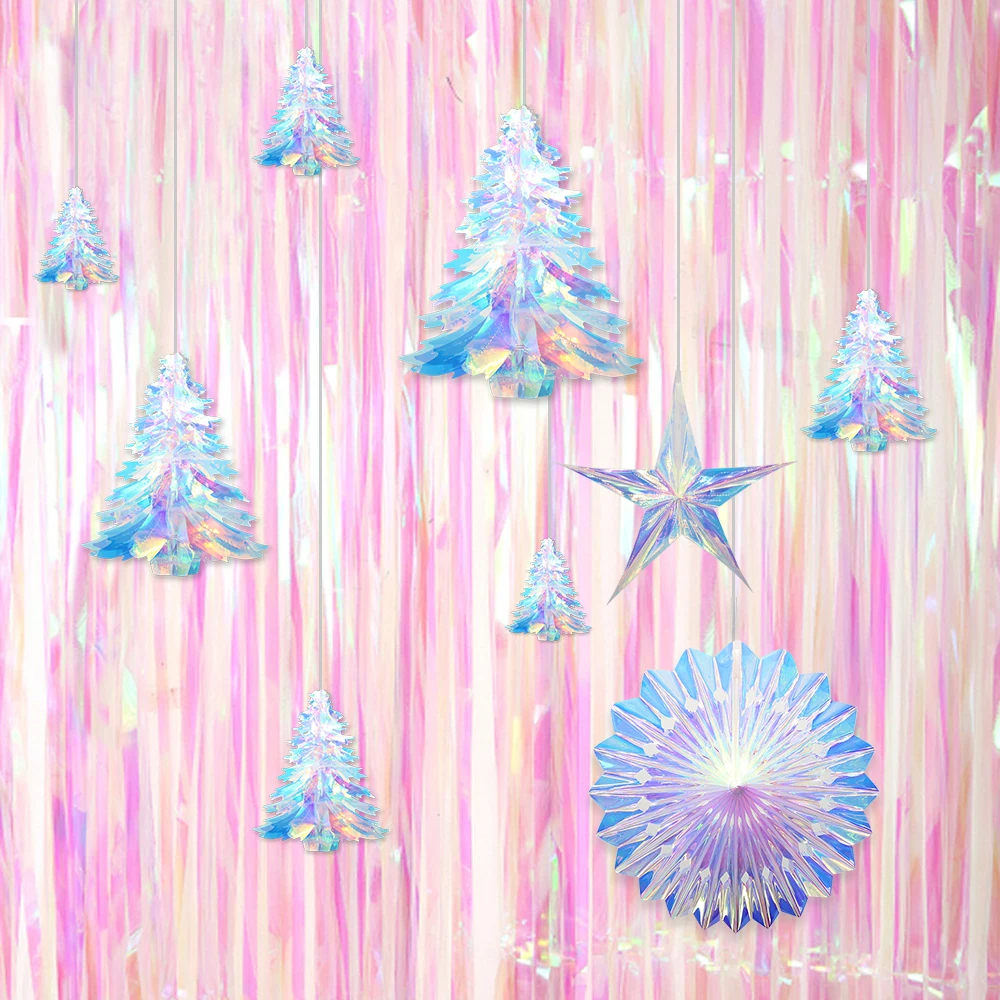 Переливающаяся блестящая Радужная сотовая Снежинка Рождественская елка звезда