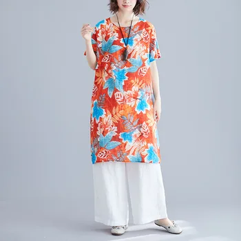 

2020 nian Summer Korean-style Literature and Art Printed by Age Versatile Dress Fat mm Slimming Loose-Fit Mid-length Skirt