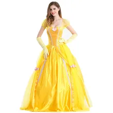 Halloween piękna i bestia księżniczka żółta długa sukienka sukienka karnawałowa impreza europejska królewska bajka królowa kostium na bal maskowy tanie tanio xiaoyajun CN (pochodzenie) Sukienki HOLIDAY WOMEN Zestawy Bell Princess POLIESTER kostiumy