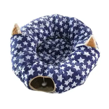 

Plush Cat Dog Tunnel Bed with Cushion Tube Toy Collapsible Puzzle Toy for Kitten