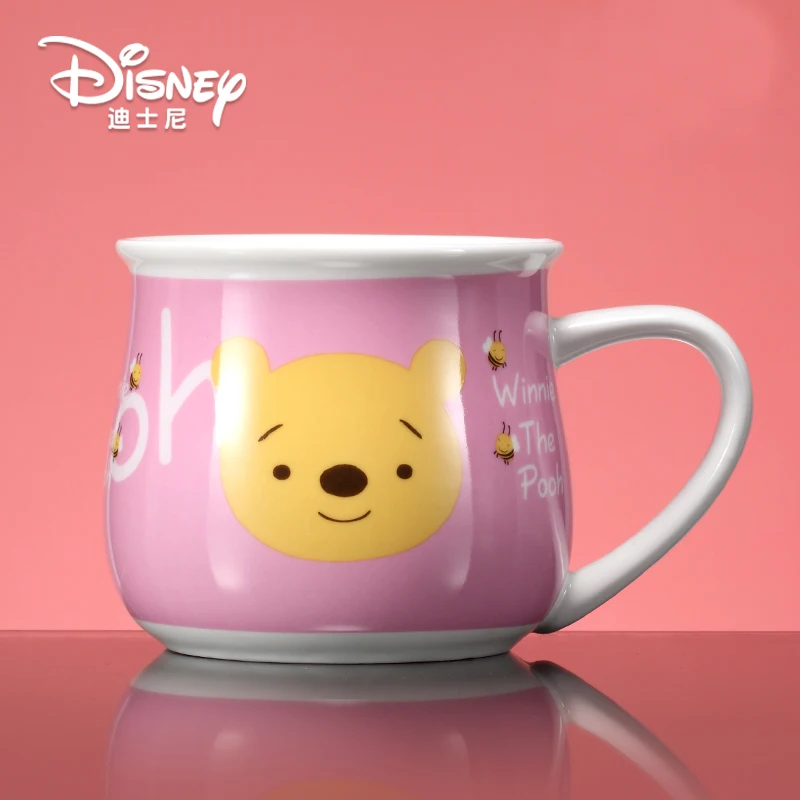 Дисней керамическая чашка с крышкой с ложкой чашка для воды милые дети мультфильм чашка Винни Пух аутентичная кружка - Цвет: Pooh