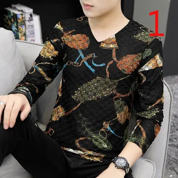 

2019 autumn new Korean version of the self-cultivation round neck trend printing long-sleeved T-shirt male
