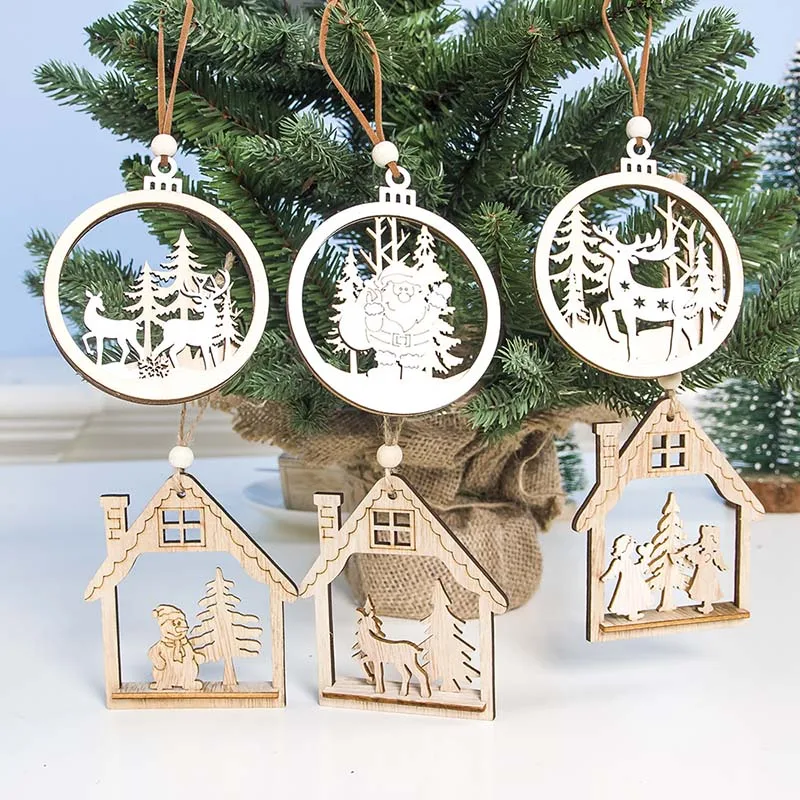 Рождественская деревянная подвеска, милый Санта-Клаус, снеговик, орнамент, Рождественская елка, подвесной декор, рождественские, новогодние, вечерние, для детей, подарки, 8