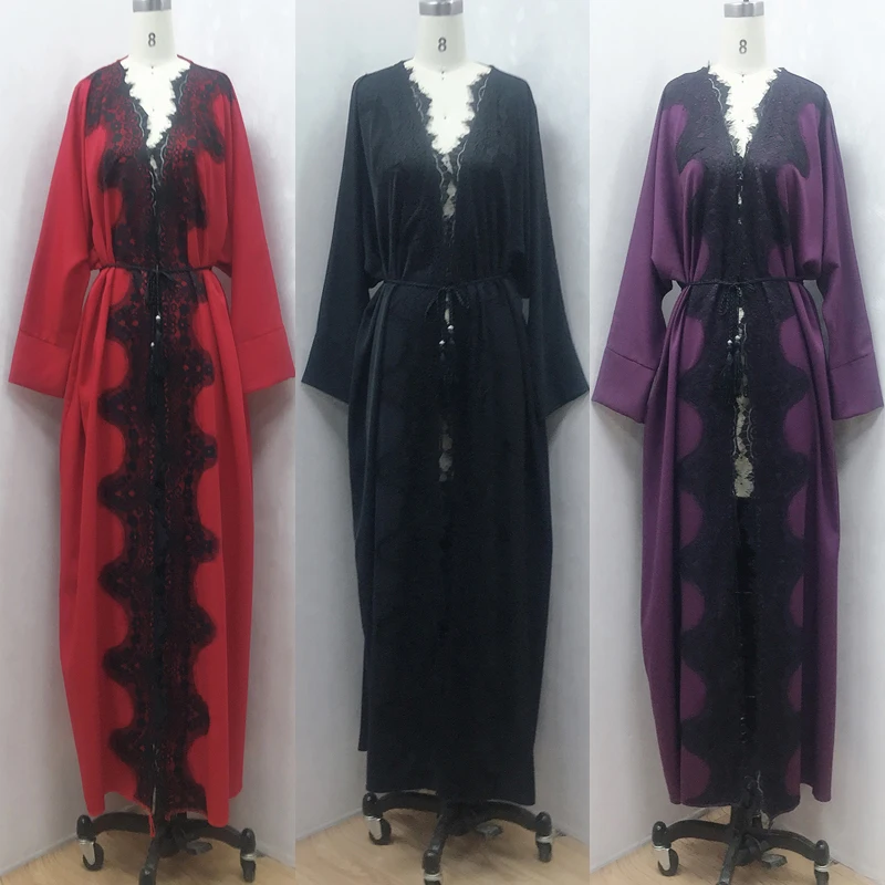 

F875New lace stitching dubai Middle East fashion bat sleeve loose cardigan robe in stock