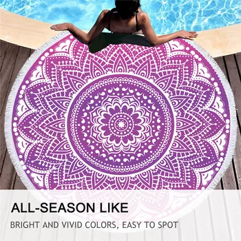 BeddingOutlet Boho Mandala Round Beach Towel Pink Tassel Tapestry Girls Yoga Mat Bohemian Flower Printed Toalla Blanket 150cm 5