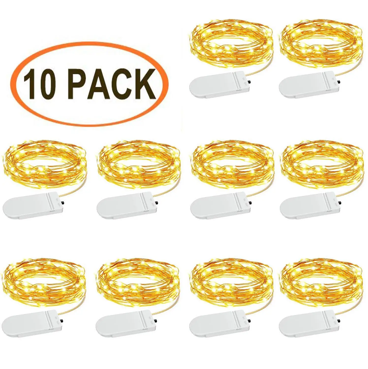 

Led Fairy Lights, 10 Pack 1m 10 LEDs Battery Operated Copper Wire String Lights for Holiday Wedding Party Decorations