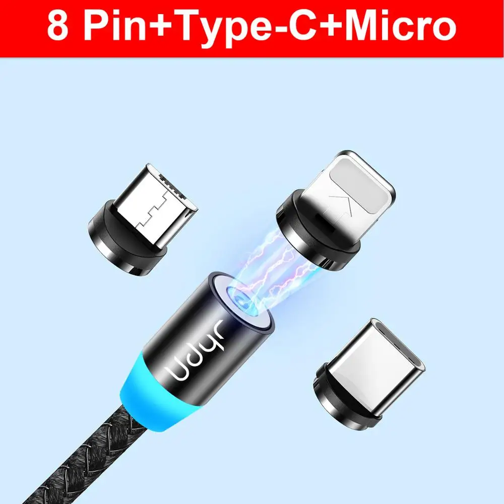 3 in 1 Black Cable Udyr Магнитный кабель Micro usb type C адаптер для быстрой зарядки Micro type-C Магнитный зарядный usb-кабель для iPhone 11 XR Plus Xiaomi - Цвет: 3 in 1 Black Cable