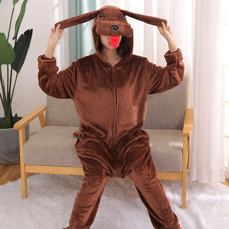 Soft Teddy Dog Pajamas Kigurumi Women Flannel Anime Onesies For Adults Halloween One-Piece Pijamas Men Cosplay Costume Christmas