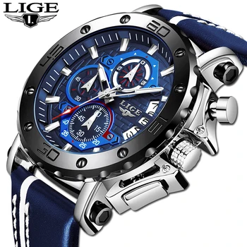 

Men Watches LIGE Top Luxury Brand Waterproof Leather Quartz Watch Male Chronograph Military Clock Wrist watch Relogio Masculino