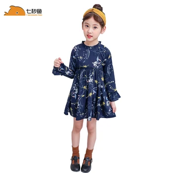 

girl summer dress elegant floral long sleeve dress girls vestidos for 3 4 5 6 7 8 years blue white enfant dresses flower korean