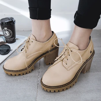 

JOUIR TALONS 2020 Dropship Big Size 43 Women Shoes Woman Leisure Lace Up Platform Square High Heels Pumps Footwear