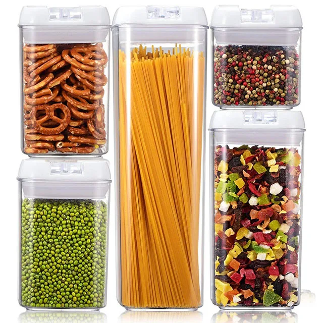 5pcs set Контейнер для хранения пищевых продуктов, пластиковый ящик для хранения на кухне, многозерновой контейнер для хранения, прозрачные Герметичные банки, легко застегиваются, мультиемкость - Цвет: 5pcs set