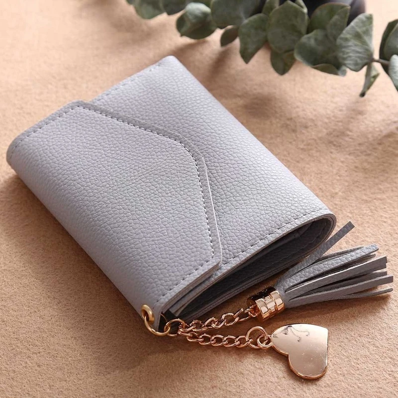 

Women's Wallet Cute Student Tassel Pendant Short Wallet Trend Small Fashion PU Wallet 2020 Coin Purse Ladies Card Bag For Women