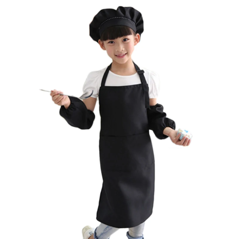 HLZS-детский полный фартук нагрудник набор с карманом и шляпными рукавами Ремесло кухня шеф-повара кулинарное искусство детская одежда Diy