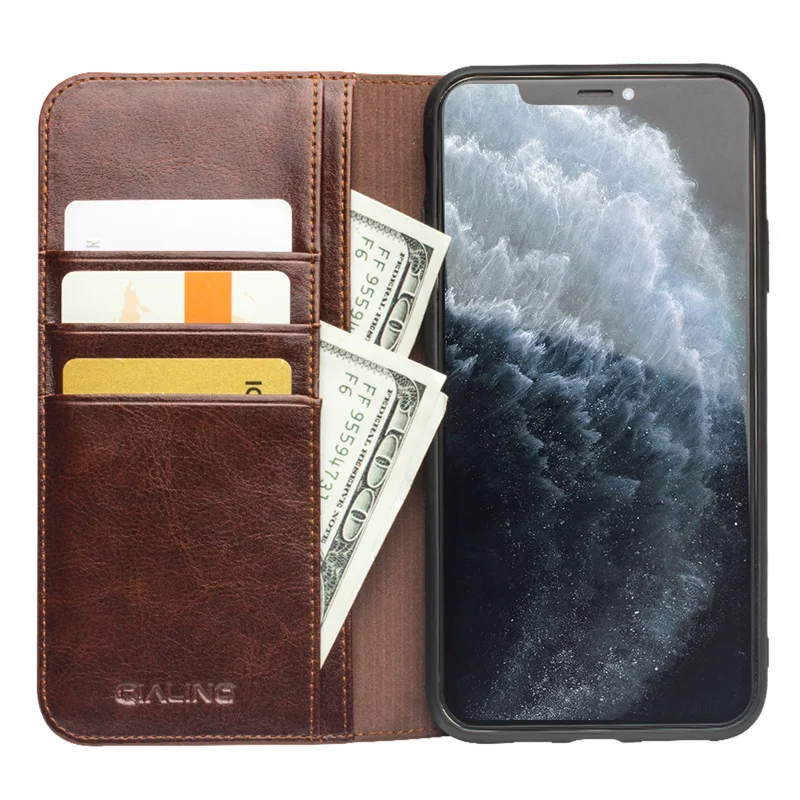 Retro Cowhide Genuine Leather Case for iPhone11 Wallet Card Bag Smart Cover Business Flip Phone Case for Apple iPhone 11 Pro Max