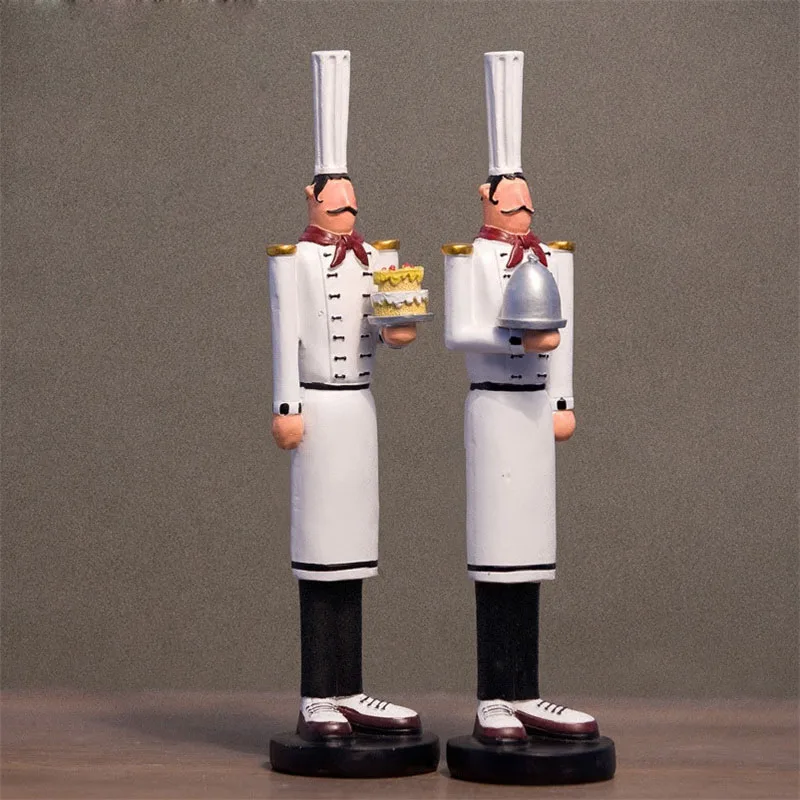 

30cm Length Chef Cook Resin Statue Figurines British Style Kitchen Decoration Home Decor Miniature Craft Gift Cafe Shop QZHF05
