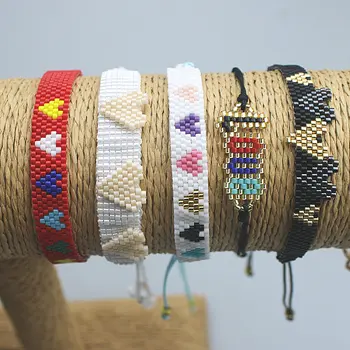 

adjustable 5pcs/lot Handmade miyuki seed bracelet, multi color heart shape pendant, wholesale bracelet jewelry