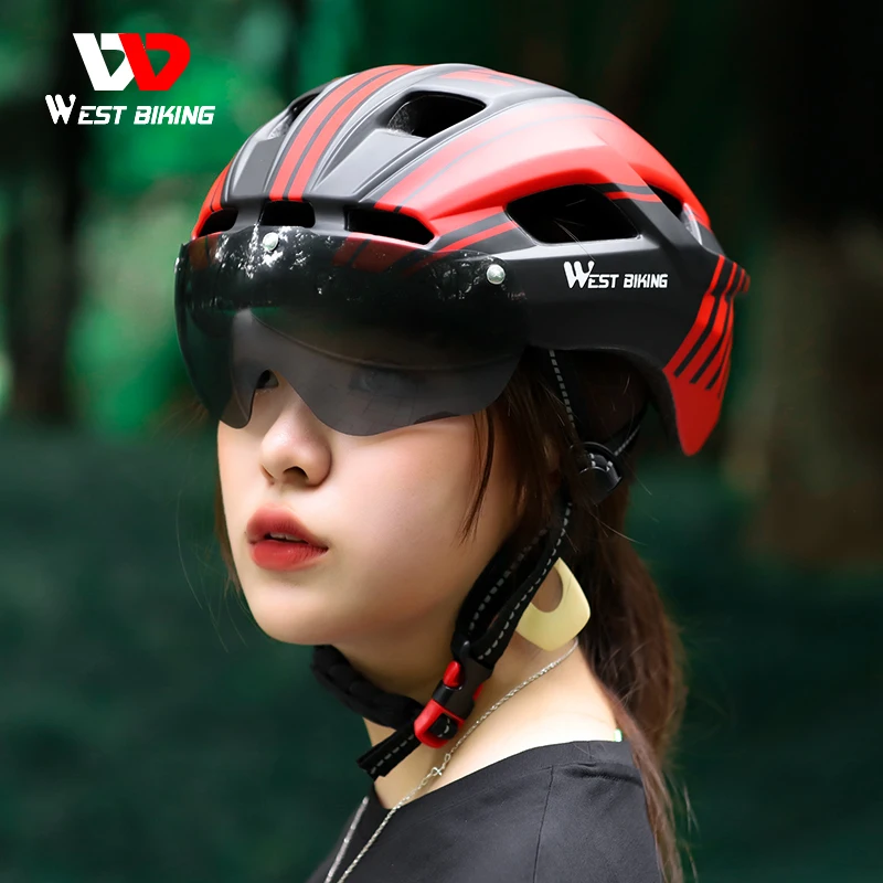 Mountain Bike Helmet Breathable Biking Bicycle Helmet with Magnetic Goggle Visor 