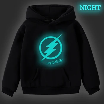 

Kids Boys Girls The Flash Luminous Print Pullover Velvet Hoodies Hooded Barry Allen Sportswear Tops for Children Surprise Gift