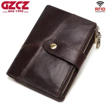 GZCZ RFID кошелек из натуральной кожи для мужчин Crazy Horse кошельки короткий кошелек для монет мужская сумка для денег качественный дизайнерский мини-кошелек