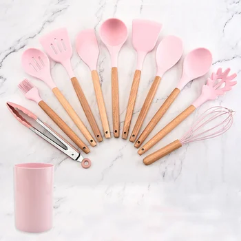 

12PCS Household Non-stick Kitchenware Set With Handle Stainless Steel Silicone Kitchenware Simple High Temperature Cooking Tool