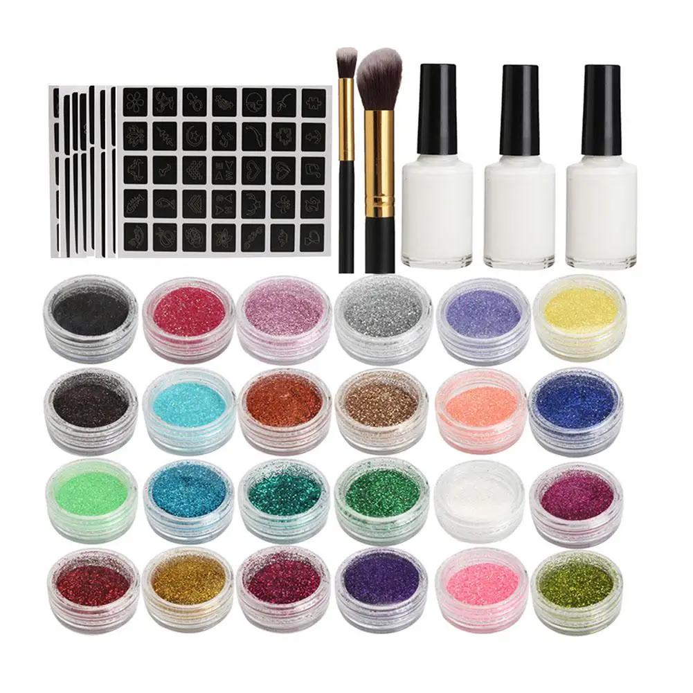 24 Colors Set Flash Diamond Shimmer Glitter Powder For Temporary Tattoo Kids Face Body DIY Nail Painting Art Makeup Tool