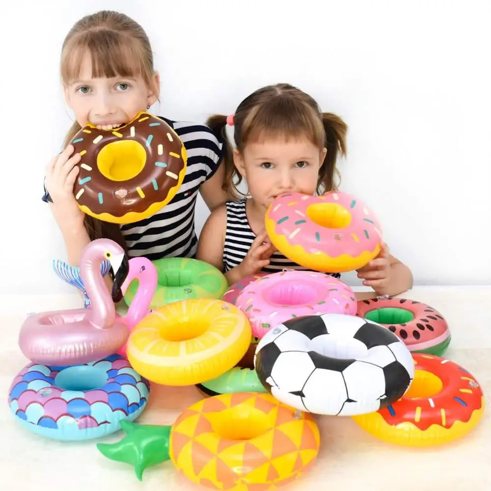 

24 styles Mini Inflatable Fruit KIWI Shape Swimming Pool Drink Cup Stand Holder Float Toy Coasters For Water Beverage Bottle