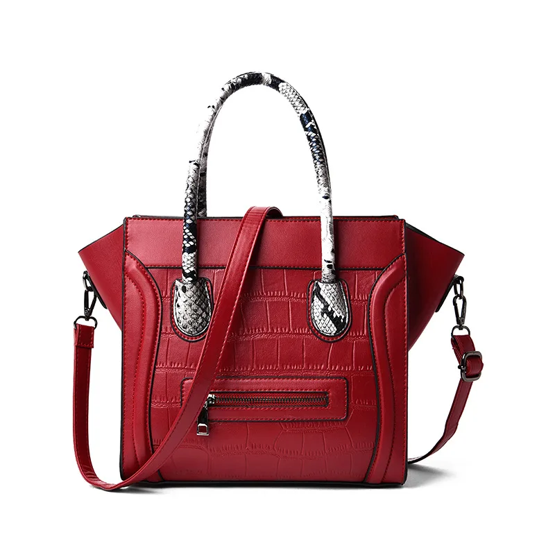 

2019 New Style European And American Style WOMEN'S Bag Brand Snakeskin Print Smiling Face Bag Simple Classic Portable Shoulder B