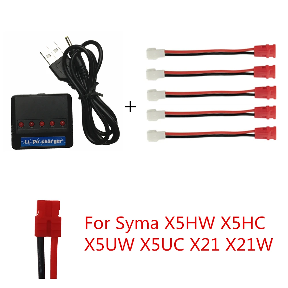 x5hw x5uw ect. 3,7 v Lipo батарея 5 в 1 Зарядное устройство USB для E010 H31 Hubsan X4 Syma X5SW X5C X5HW X5UW/UDI RC Quadcopter W/RC Светодиодный - Цвет: x5hw x5uw ect.