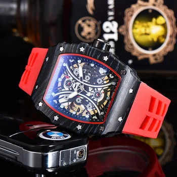 

High quality diamond Automatic Watch RM Mens Watches Top Brand Mille Luxury Quartz Wristwatch Silicone Strap Tonneau shape