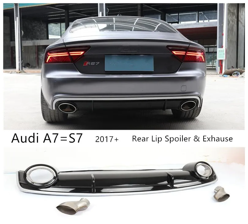 Special Price Rear Lip Spoiler & Exhause Voor Audi A7 = S7 2017 2018 2019 Hoge Kwaliteit Pp Bumper Diffuser Special Price Rear Lip Spoiler & Exhause Voor Audi A7 = S7 2017 2018 2019 Hoge Kwaliteit Pp Bumper Diffuser