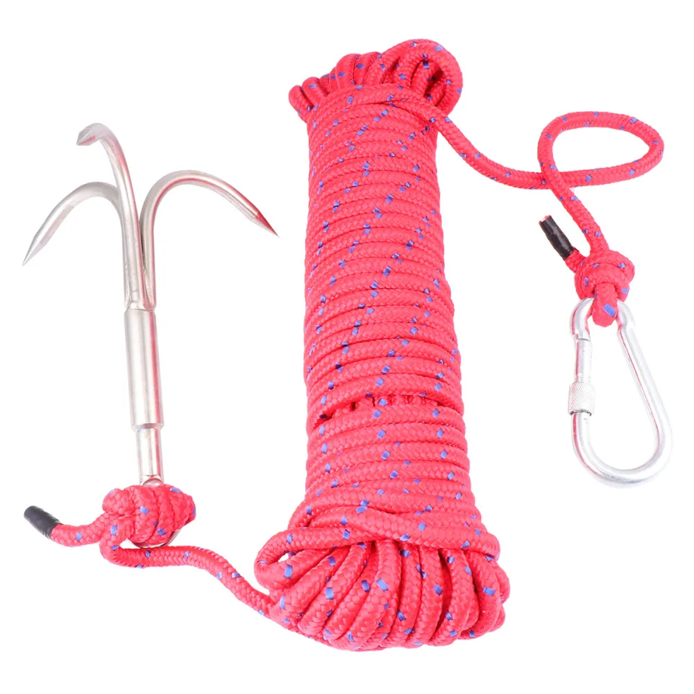 20M 3-claws Grappling Hook Safety Steel Carabiner Climbing Rope Emergency Rope 