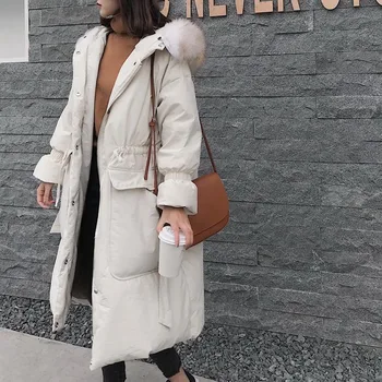 

Winter Coat Women White Duck Down Jacket Women Big Fur Collar Down Coat Oversized Puffer Jacket Warm Parka Casaco YY1400