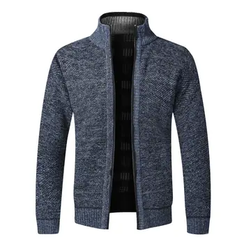 

OLOEY 2019 Autumn Winter Thick Sweater Cardigan Slim Fit Stand Collar Zipper Jacket Men Warm Fleece Lined Knitted Coat