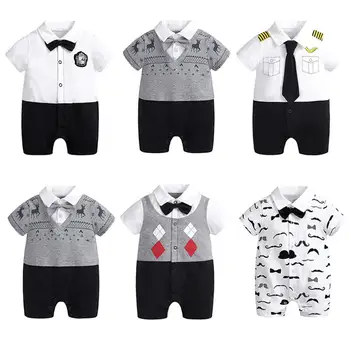 

2020 new style Summer Baby Boy gril Rompers Cotton Baby Clothes Gentleman Tie Short Sleeve Toddler Romper Kids Jumpsuits