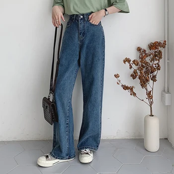 

Casual High Waist Loose Women Denim Jeans Streetwear Vintage Long Wide Leg Jeans Pants Female Trousers Capris 2020