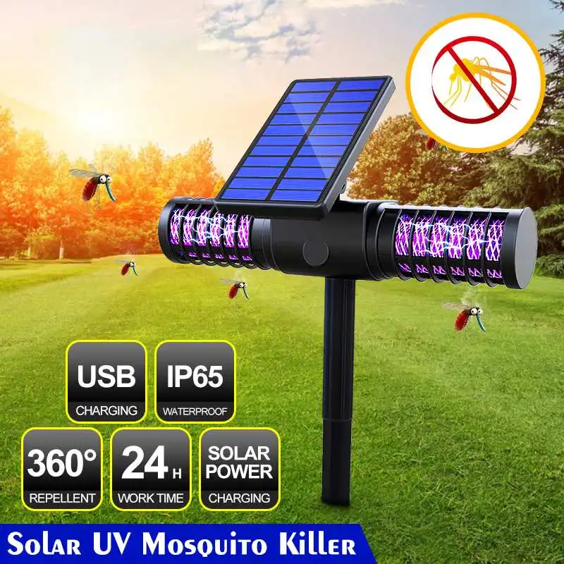 

Automatic Outdoor UV Mosquito Killer Lamp Solar/USB Charging No Noise Waterproof Mosquito Repellent Bug Zapper Fly Bug UV Lamp