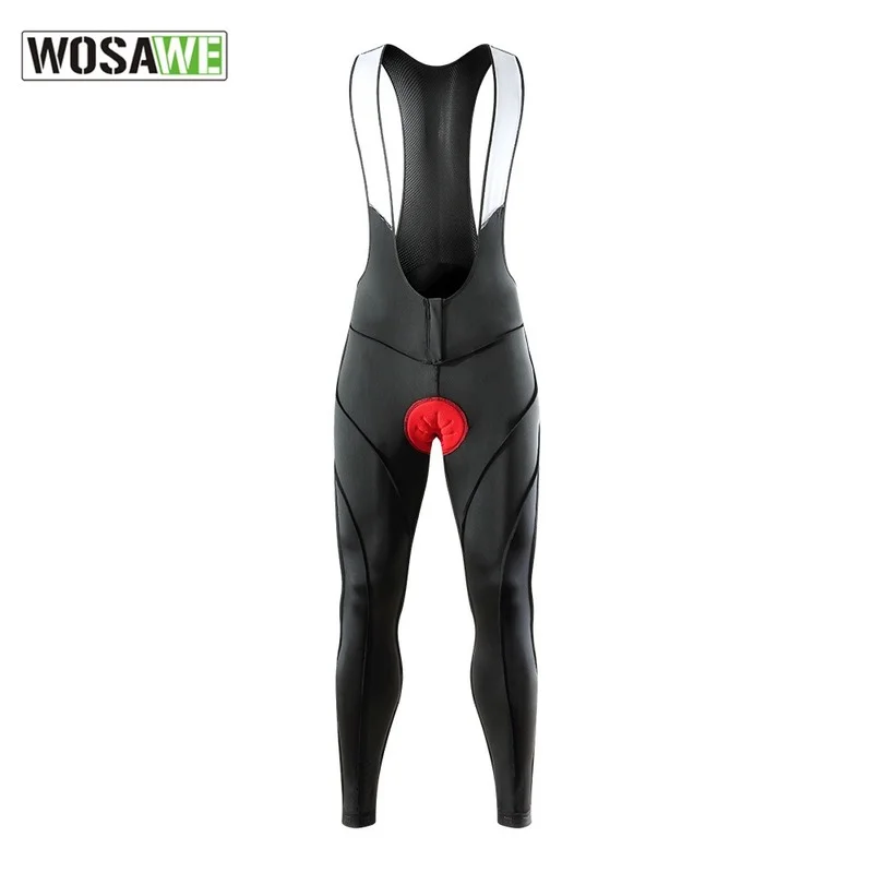 WOSAWE New Summer Reflective Men's Cycling Pants Long Bib Tights with Gel Padded Breathable Road Bike Bicycle Bib Strap Pants