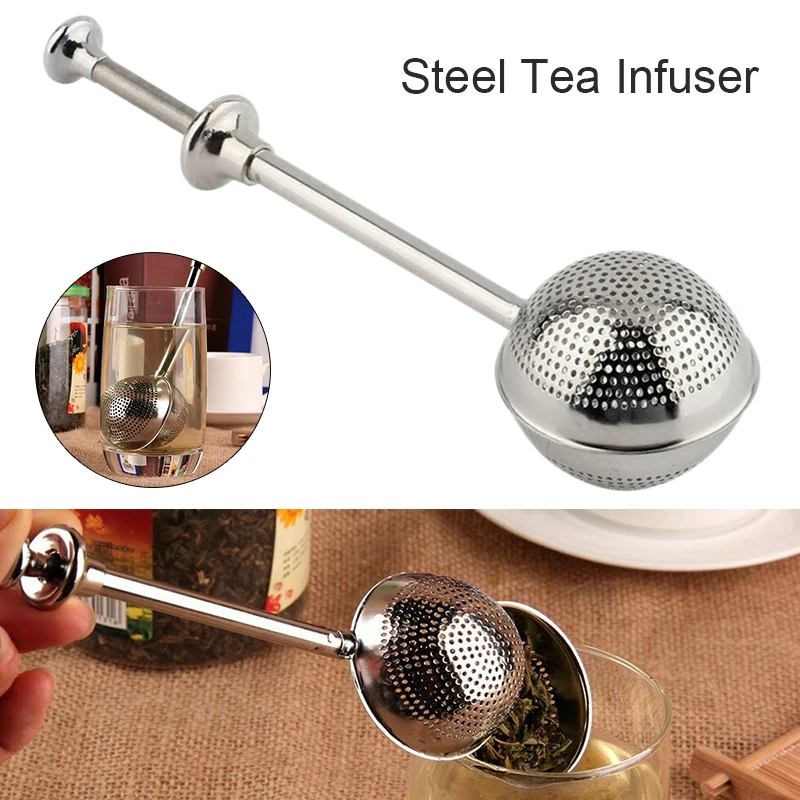 

Stainless Steel Spring Loaded Push Style Tea Ball Filter Tea Leaf Herbal Locking Infuser Loose Spice Strainer Teaspoon Filter