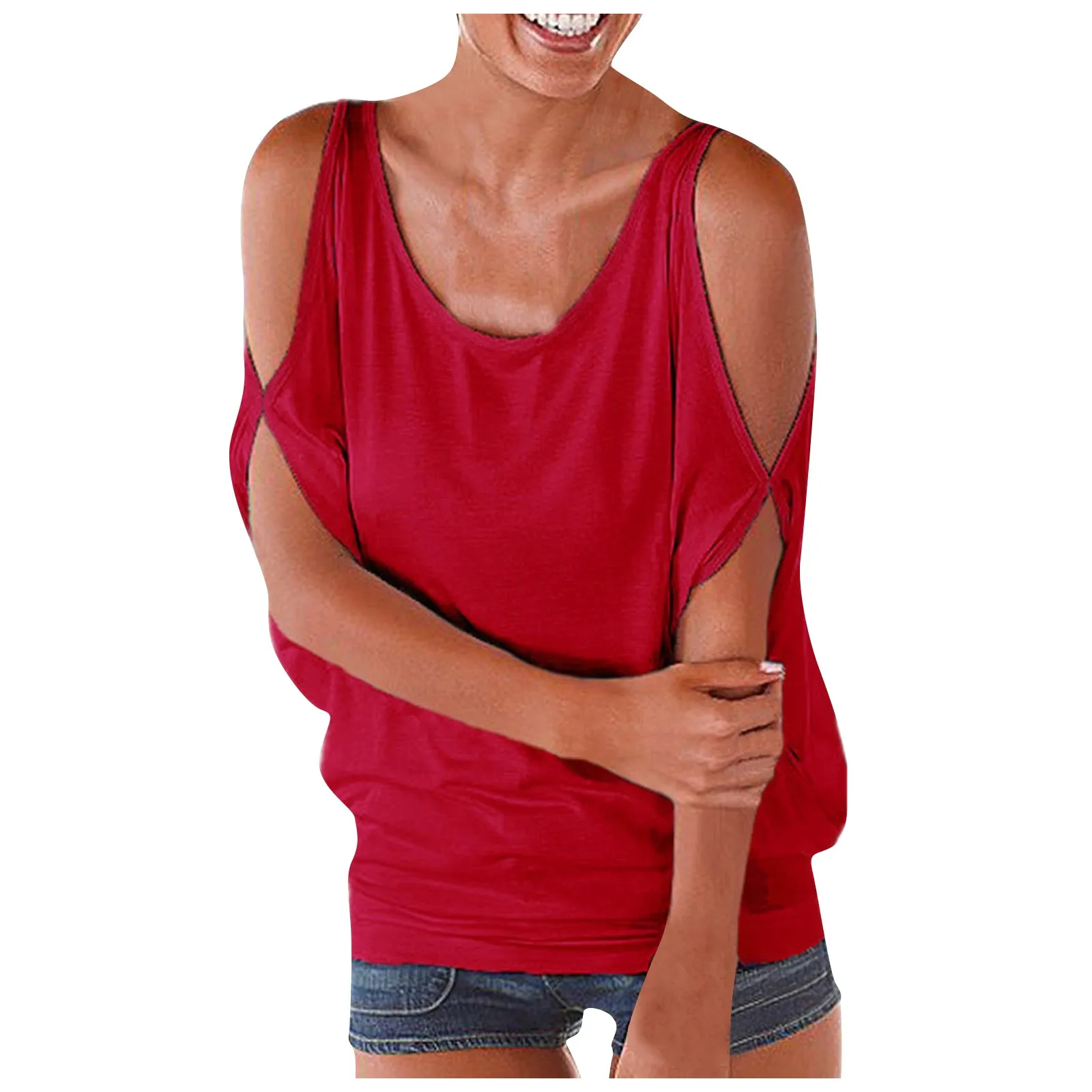 2021 Harajuku Causal T-shirt Women's Fashion Solid Color Strapless Bat Sleeve Loose Hundred Casual T-shirt tops Drop Shipping 2