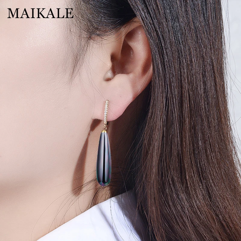 MAIKALE, роскошные черные, красные, золотые, серебряные жемчужные серьги для женщин, циркониевые длинные висячие серьги, ювелирные изделия для свадебной вечеринки, модные подарки