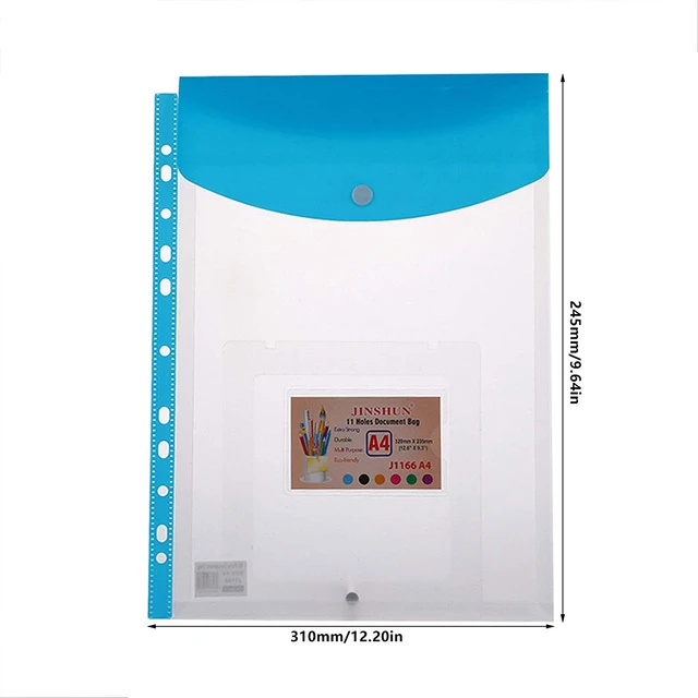 Pochettes Perforées en Plastique Transparent, Format A4, Étanches, avec  Fermeture à Bouton, pour Classeur à 11