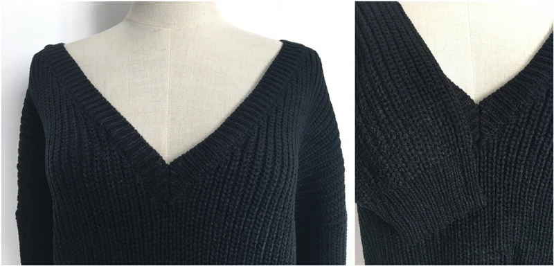 Rugod сексуальный свитер недоуздок V-образным вырезом женский пуловер осень и зима случайный вязать свитер женский убор сплошной цвет с низкой грудью свитер женский 7 цветов Однотонный осенне-зимний Свите