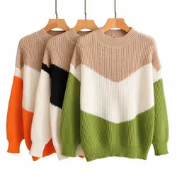Повседневный Вязанный свитер в форме буквы V, студенческий свитер в консервативном стиле, вязаные топы Осень-зима 2019