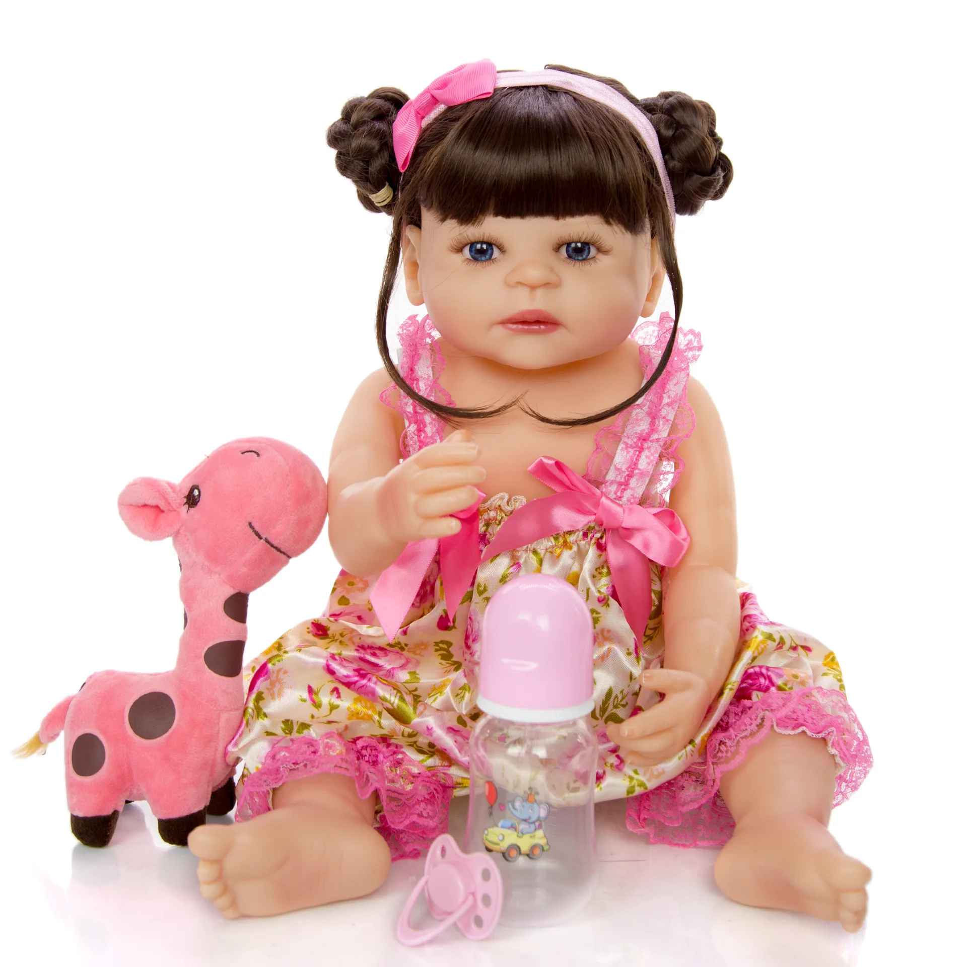 NPK DOLL 55CM bebe doll reborn toddler girl doll in pink dress full body soft silicone realistic baby Bath toy waterproof NPK DOLL 55CM bebe doll reborn toddler girl doll in pink dress full body soft silicone realistic baby Bath toy waterproof