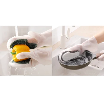 

2 Pairs Magic Silicone Dishwashing Scrubber Dish Washing Sponge Rubber Scrub Gloves Kitchen Cleaning Waterproof Heat Insulation