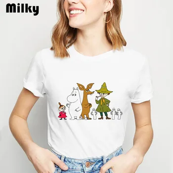 

Cartoon Moomins day letter printed t-shirt graphic tees women vogue funny t shirts female harajuku shirt tumblr tops tee shirt