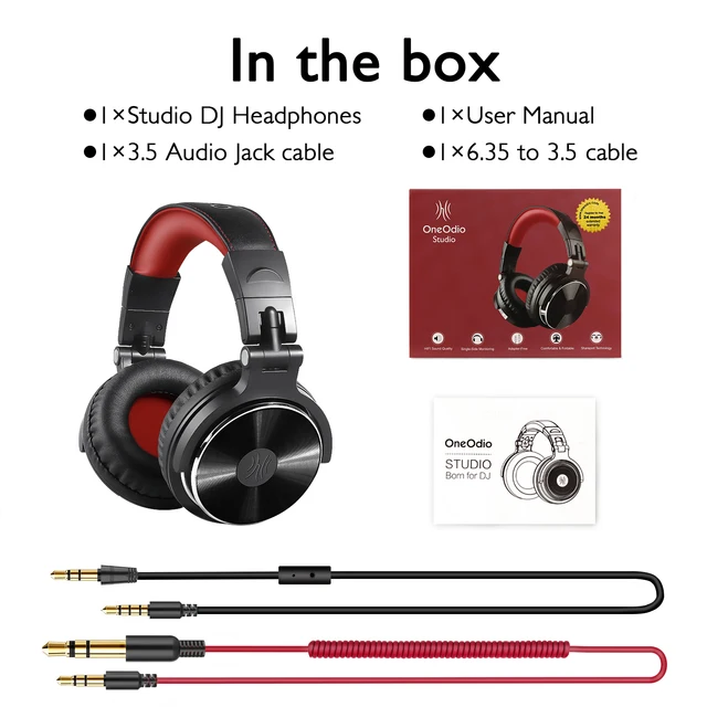 Oneodio Pro10/30/50 Wired Headphones Professional Studio DJ Headphone with Microphone Over Ear Monitor Recording Stereo Headsets Pro-10 Red